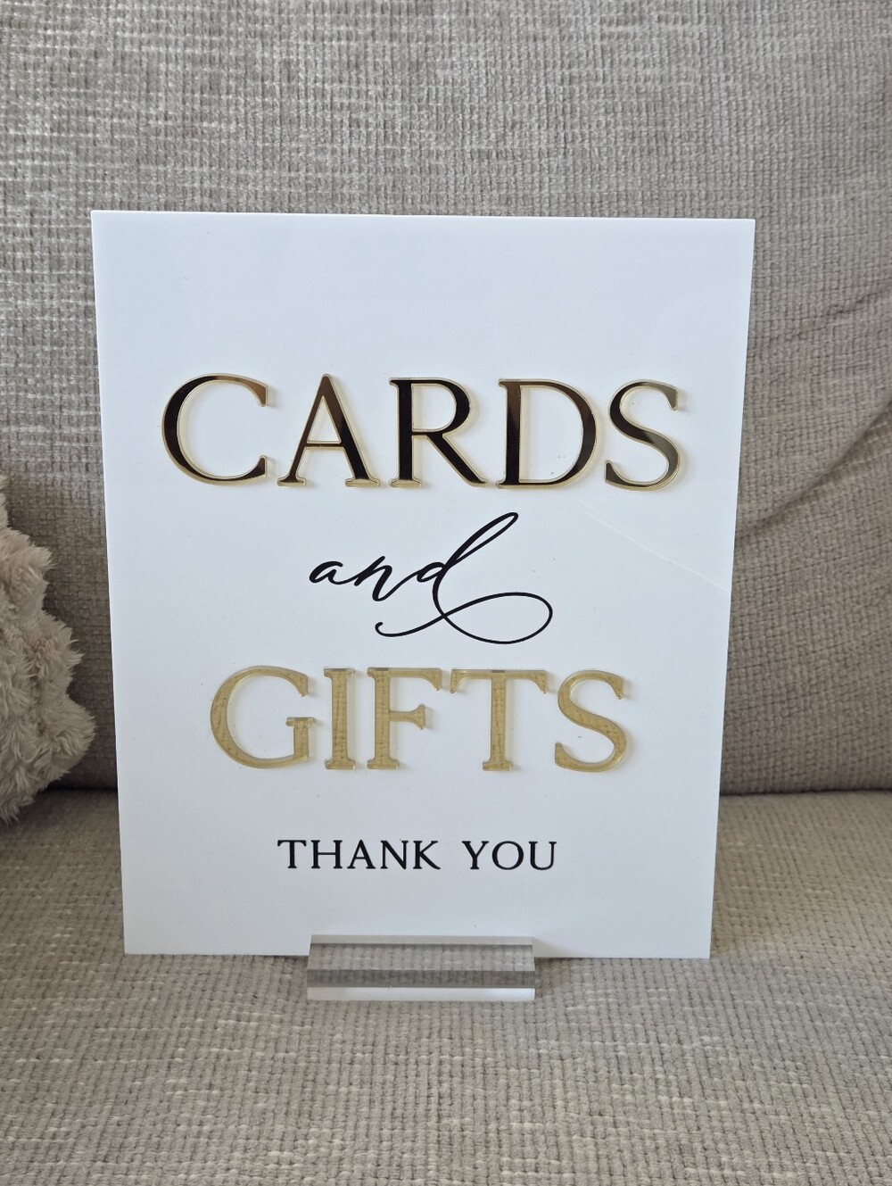 Cards and Gifts Sign - White with Gold Lettering